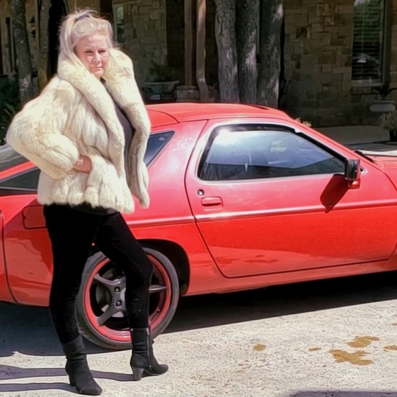 Fox Fur Coat: Ivory Fur with Brown Tips sz M - Picture 6 of 17